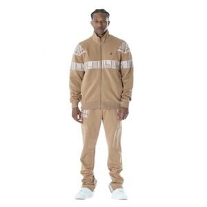 Makobi Tracksuit Medium Tan Plaid Streetwear Urban Hip Hop Basketball NWT